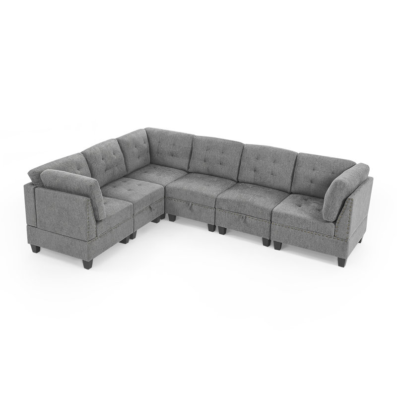 L Shape Modular Sectional Sofa,DIY Combination,Includes Three Single Chair And Three Corner, Gray Chenille