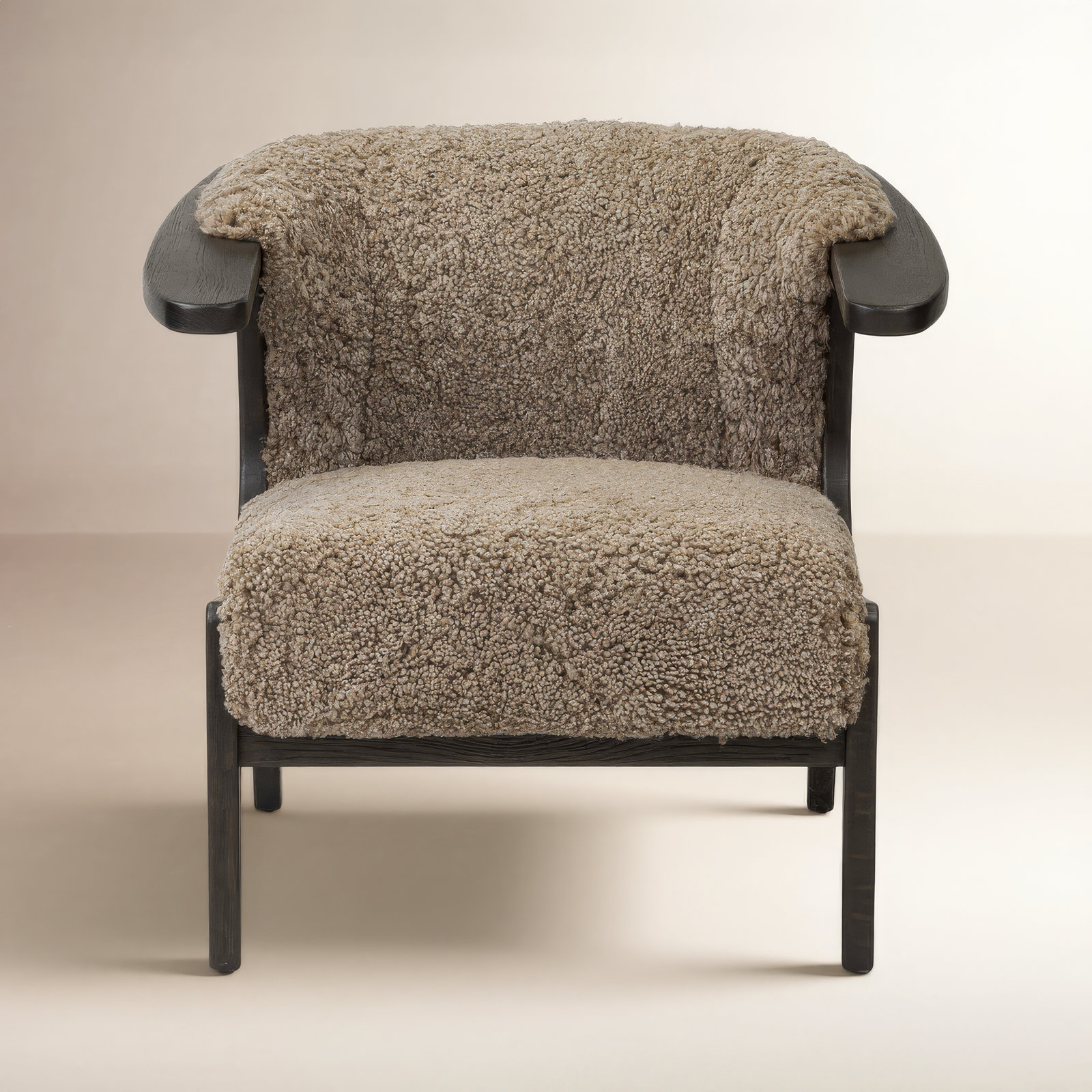 Fabian Shearling Solid Wood Armchair, Smoked Black Oak, Taupe Shearling