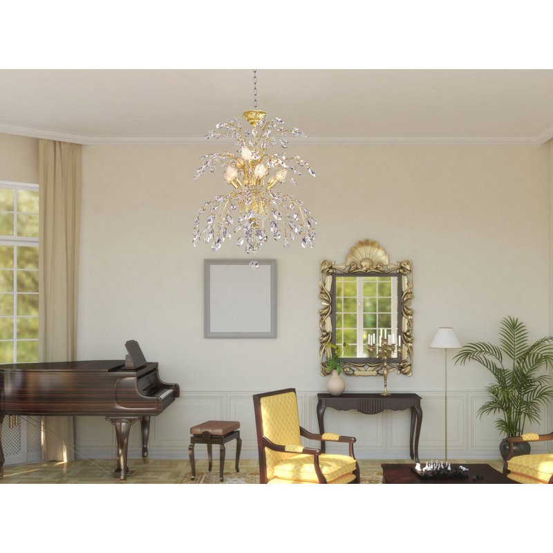 Gold Crystal 9-Light Tiered Chandelier with Metal Base