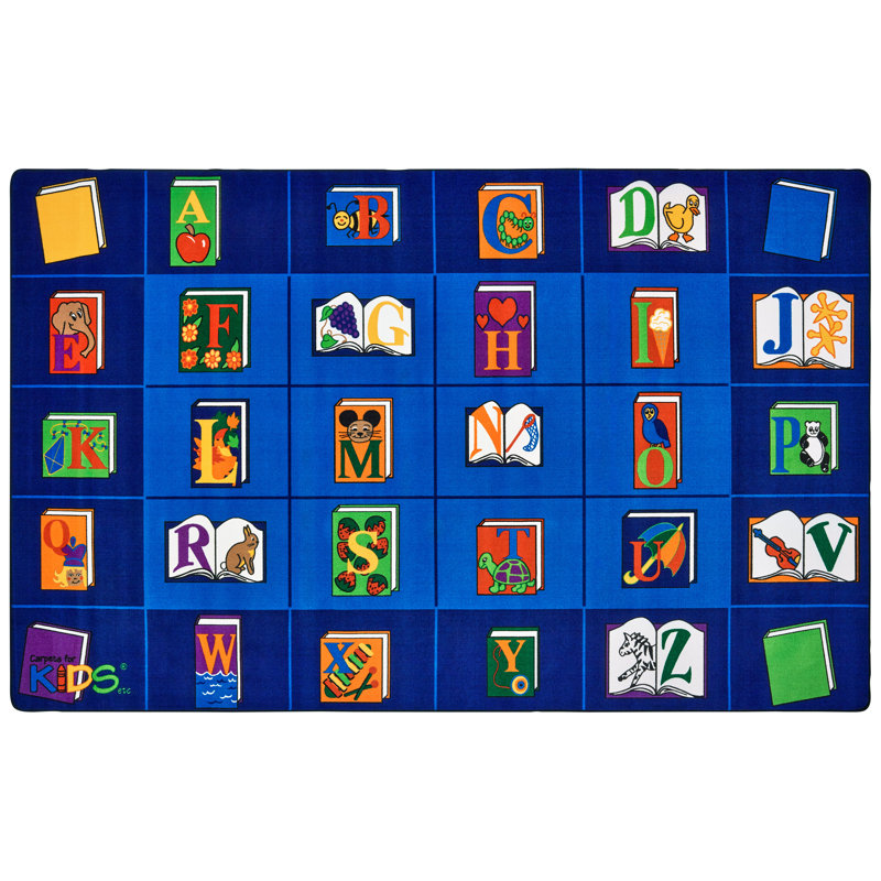 Reading By The Book Tufted Premium Classroom Blue Area Rug, Rectangle 8'4" x 13'4"