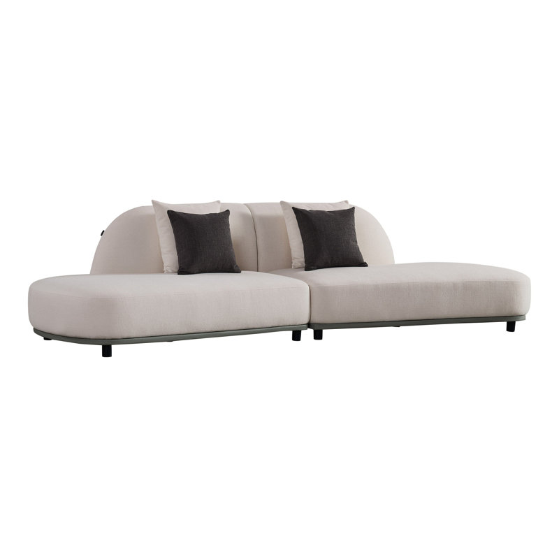 Falcone - Contemporary Off-white + Grey Bonded Leather Curved Sectional Sofa