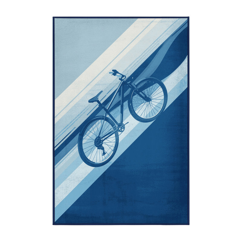 Soft Plush Ehlers Mountain Bike Modern & Contemporary Area Rug in Blue – Navy Binding, 6x9