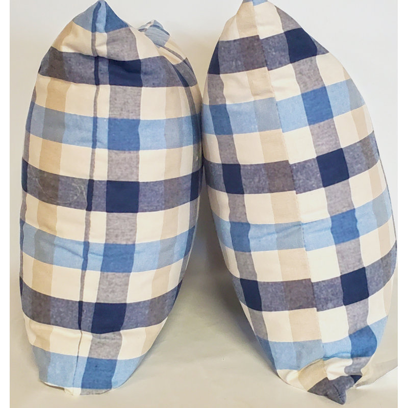 Ensemble de 2 coussins décoratifs Bison Check, Bleu / brun clair / crème