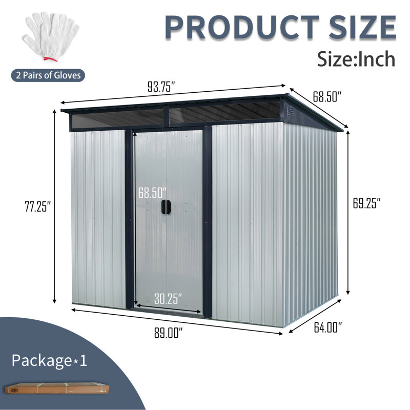 8ft X 6ft Outdoor Metal Storage With Lockable Doors - Keep Garden, Lawn Safe Shed Waterproof Top Dry, White/Black