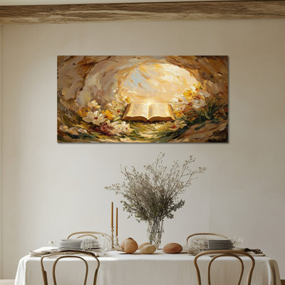 Grande œuvre de Pâques de Timuba - art mural sur toile à thème chrétien avec tombeau rougeoyant, décoration murale pour photos de salon ou d'églises, cadre en pin de Pâques, 24 po x 48 po