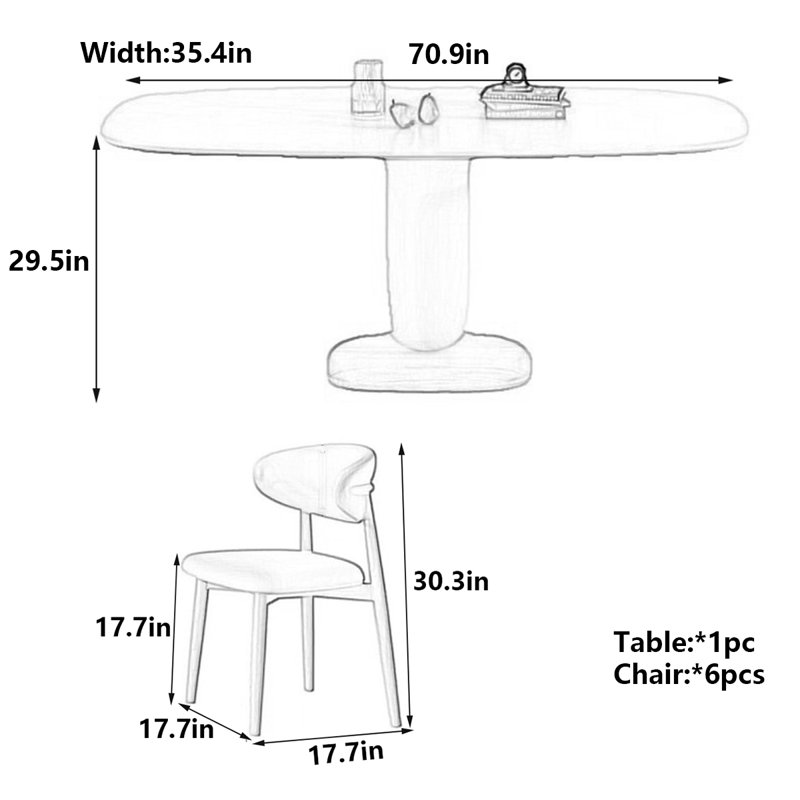 Table de salle à manger en marbre crème, H 29,5 po x L 70,9 po x l 35,4 po