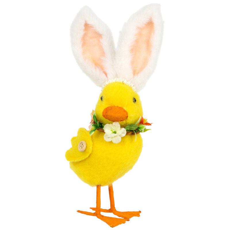 Duckling With Rabbit Ears Easter Figurine - 10" - Yellow