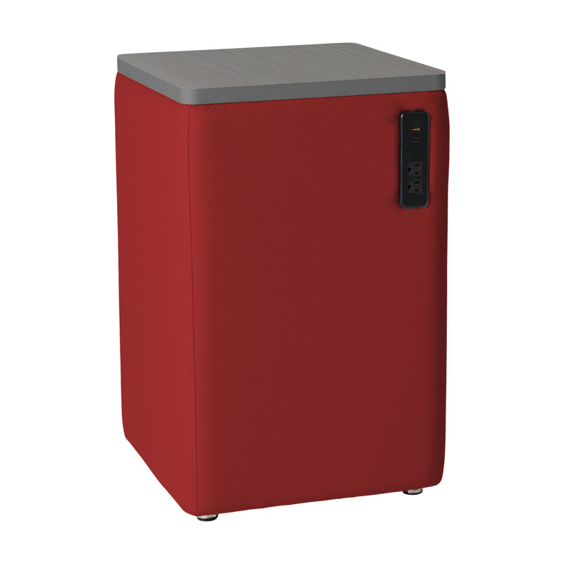 Pro Series Upholstered Square Ottoman Table with Tech Panel, Red/Cosmic