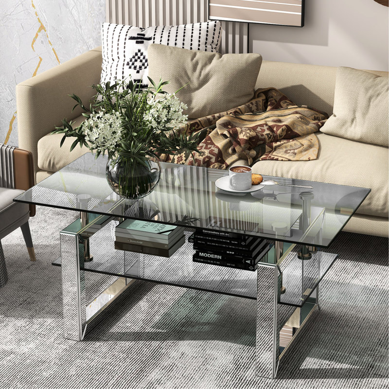 Table basse à miroir avec grand compartiment - moderne et spacieuse pour le salon