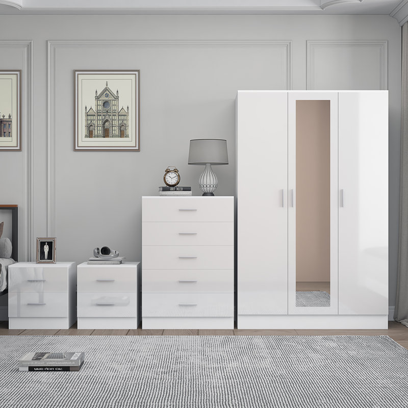 Eva Piece Bedroom Set, White Gloss / Matt White