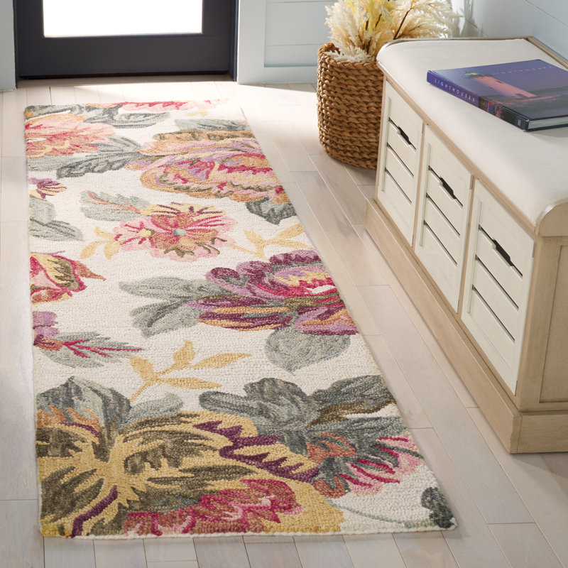 Jardin Handtufted Wool Cotton Floral Rug in Ivory/Red, Runner 2'3" x 8'