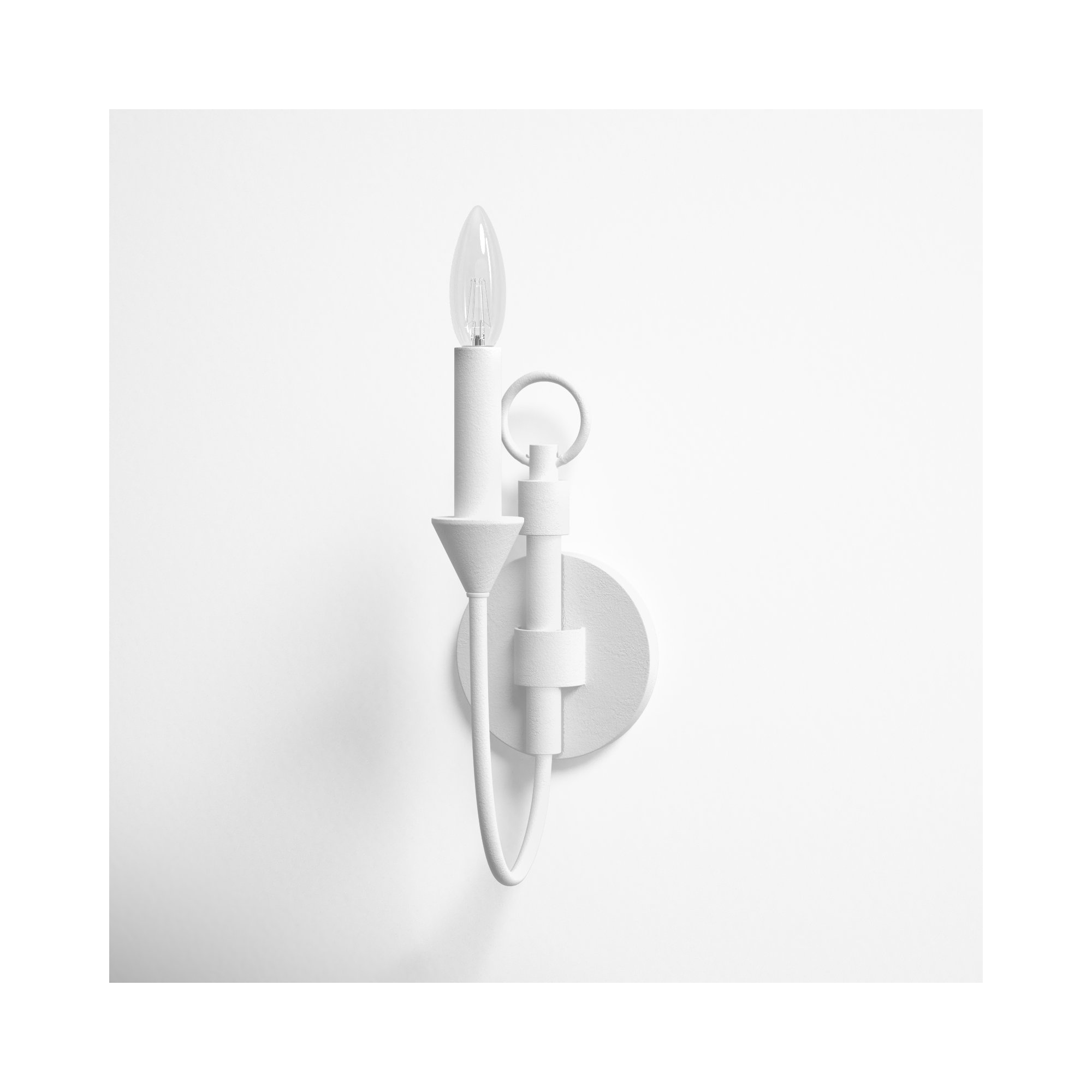 Bilton Single Light Dimmable Armed Sconce, Gesso White