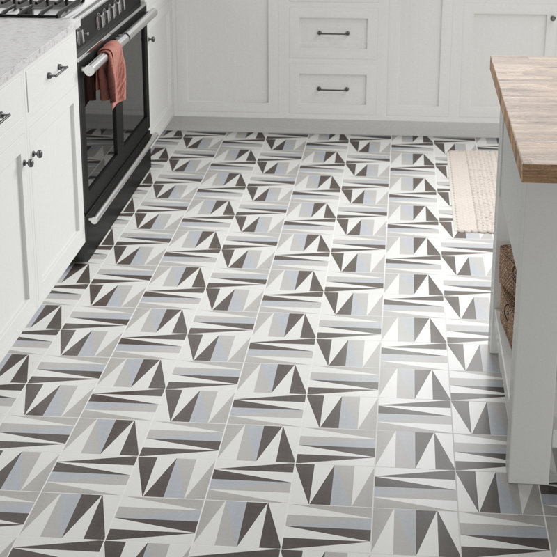 Encausto 8" x 8" Porcelain Field Tile, White/Black