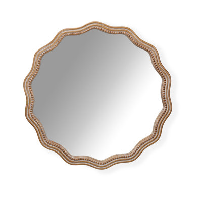 23.62 inches Wood Round Wavy Wall Mirror Round Wall Mirror Scalloped Mirror -Large Decorative Wood Framed Hanging Circle Mirror Modern Farmhouse Decor for Bathroom,Living Room, Nursery Decor