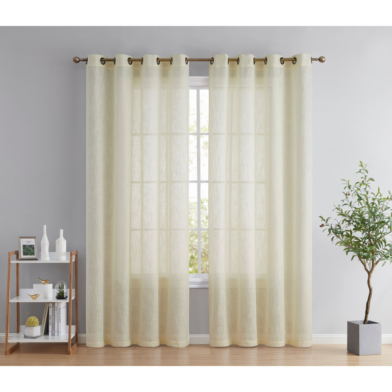 Aleksander Faux Linen Semi Sheer Grommet Curtain Pair, 54" W x 96" L, Ivory