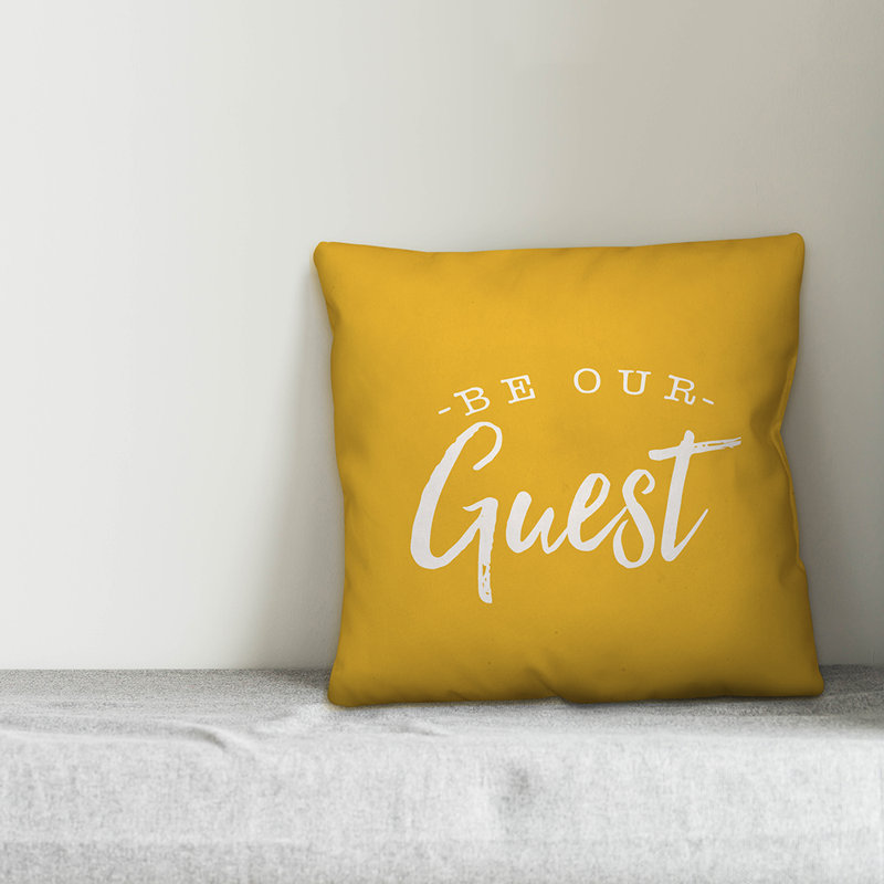 Textual Outdoor Throw Pillow, 18" H x 18" W, Yellow