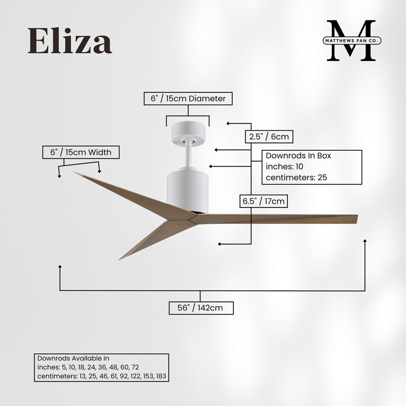 Eliza Outdoor Downrod Ceiling Fan, Gloss White, Gray Ash Tone