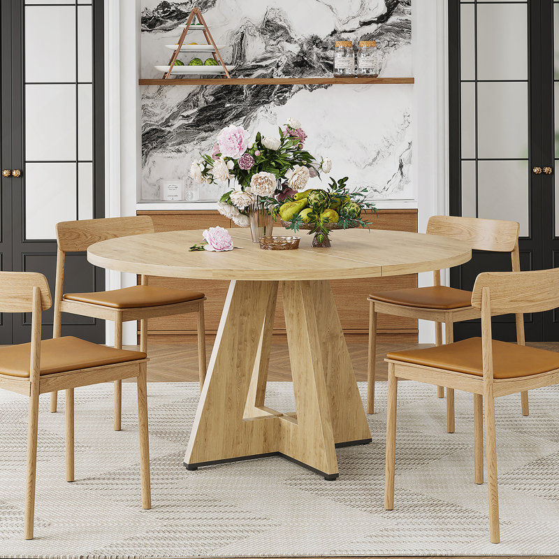 Table de salle à manger ronde de 47 po pour 4 à 7 personnes, table de cuisine en bois moderne avec base en métal robuste, grande table de salle à manger ronde pour salle à manger, assemblage facile