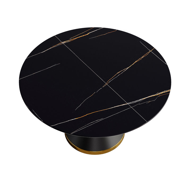 53.15"Modern Artificial Stone Round Carbon Steel Base Dining Table-Can Accommodate 6 People, 29.55" H x 53.17" L x  53.17" W