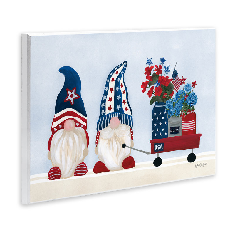 Art mural américain sur plaque de gnome et wagon américain par Yvette St. Amant, H 10 po x l 15 po