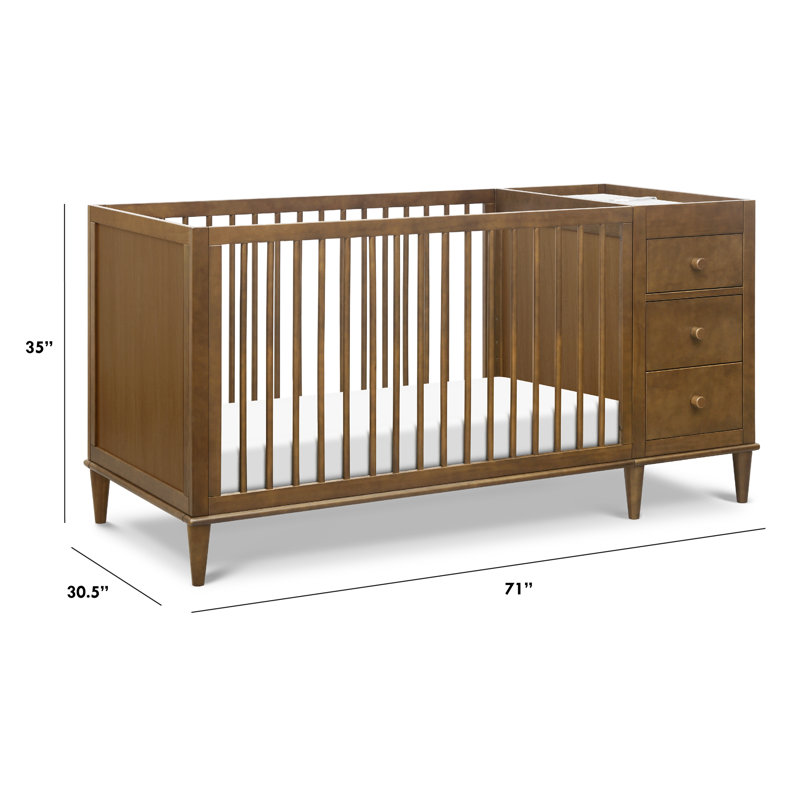 Walnut Convertible 3-in-1 Crib and Changer Combo