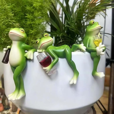 3 pièces de sculpture de grenouille avec boisson - décoration de jardin romantique pour balcon, patio et pot de fleurs - parfaite pour Halloween, Noël, mariages, fêtes et célébrations saisonnières, décoration de jardin de grenouille