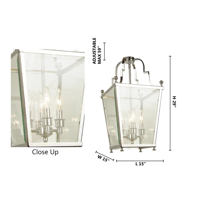 Luminaire suspendu chromé traditionnel 4 lumières Mcburney, H 29 po x H 15 po x P 15 po