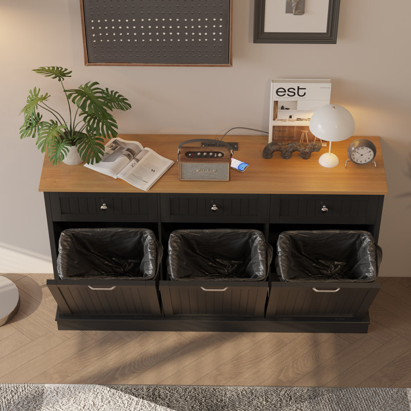 Poubelle en bois manufacturé - 30 gallons, Noir