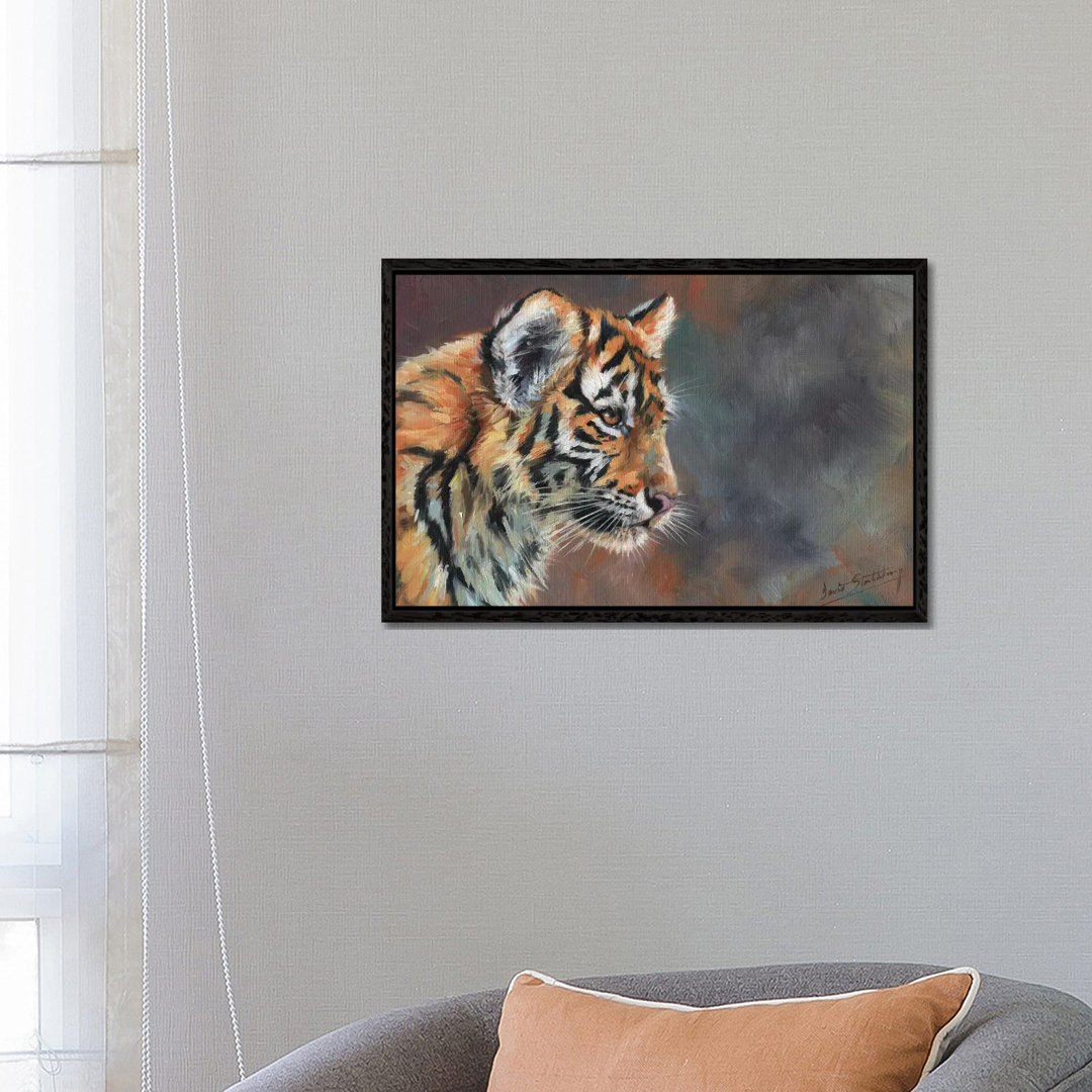 Tigerjunges Porträt in Öl von David Stribbling - Galerie-umwickelte Leinwand Giclée auf Leinwand