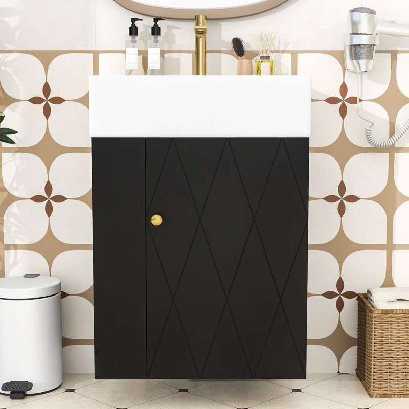 20-Inch Wall-Mounted Bathroom Vanity with Durable MDF Construction, Black