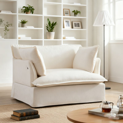 Chenille Fabirc 47.2" Oversized Accent Chair with Dual-Port Charging, Skirted Base, Curved Armrest, Throw Pillows, Deep and Wide Seat, Cloud-Like Comf by Latitude Run