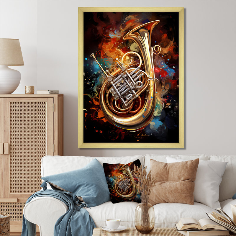 «French Horn Flourish Lustrous I», reproduction sur toile, Cadre doré simple, H 32 po x l 24 po x P 1 po