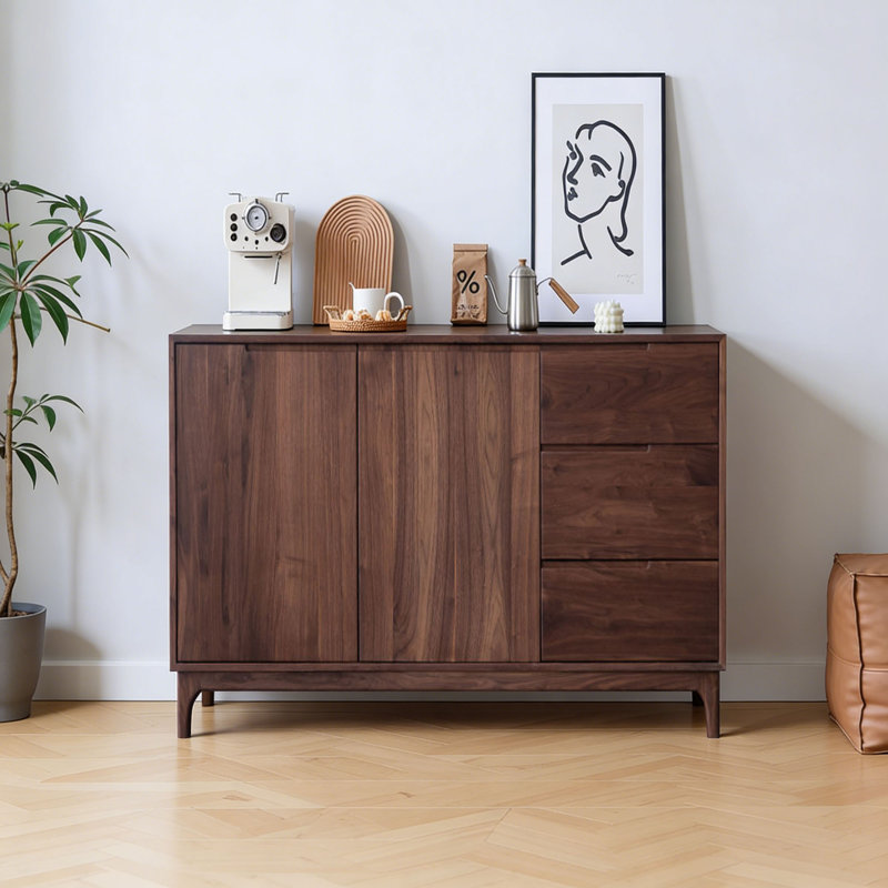 Buffet multifonctionnel en bois de noyer noir, H 35,43 po x l 47,24 po x P 15,74 po