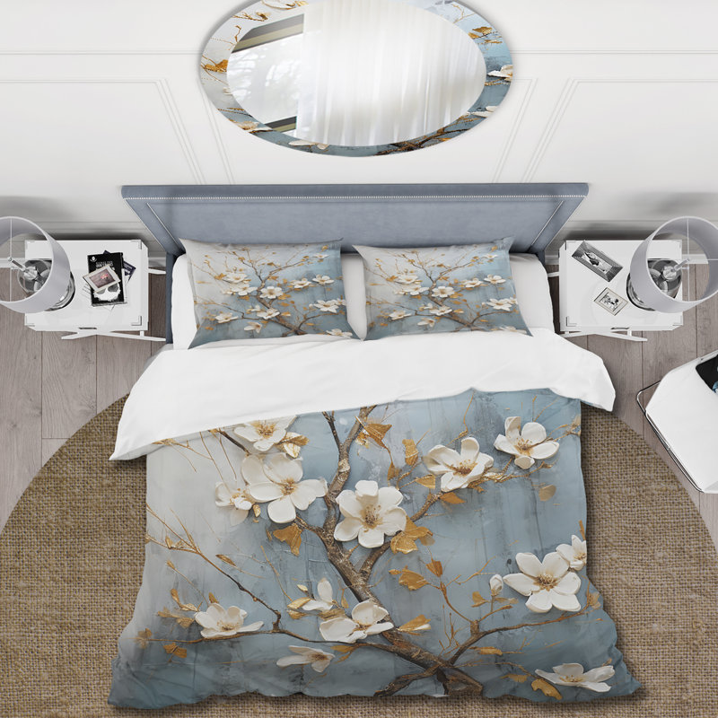 Ensemble de housse de couette floral Peacewoodness, Housse de couette simple et deux taies décorative