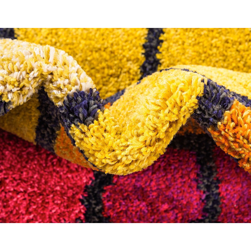 Tapis rose / jaune / bleu Jesusa, Rond 8 pi