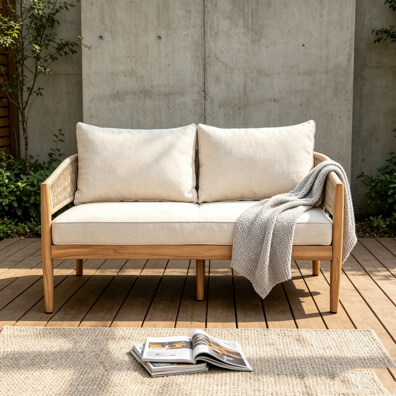 Causeuse d'extérieur en bois d'acacia de patio, Natural