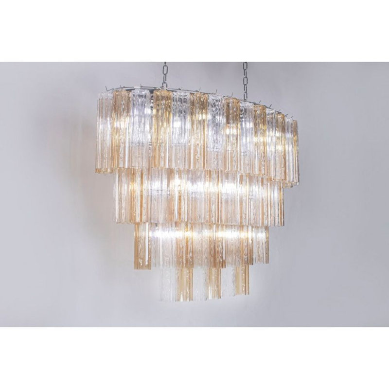 Lustre ovale en verre de Murano Pentagono Venini, Ambre, H 30 po x l 24 po x P 16 po, Nickel brossé