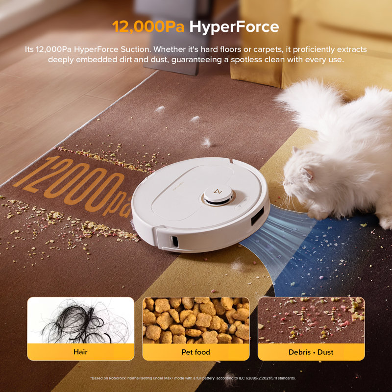 Roborock Qrevo S5V Robot Vacuum Cleaner, Flexiarm Edge Mopping, 12,000Pa Suction, Dual Zero-Tangle System, Obstacle Avoidance, Self-Washing&Drying