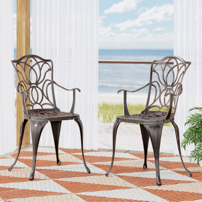Dining Chair 2, Black Copper Look, Cast Aluminum, Floral Decoration 2 Chairs , Shade, Weather- Aluminium, Feature