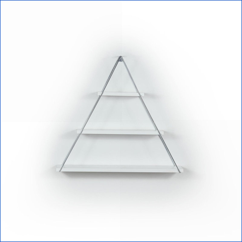 Wall Shelf | Rustic Floating Metal Triangle Shelf | Snow White/Chrome Silver | Wall Mounted, White
