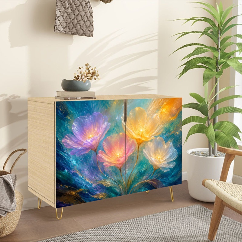 Buffet Buffet avec rangement Iridescent Soft Glow Abstract Colorful avec 2 portes pour le salon et la cuisine