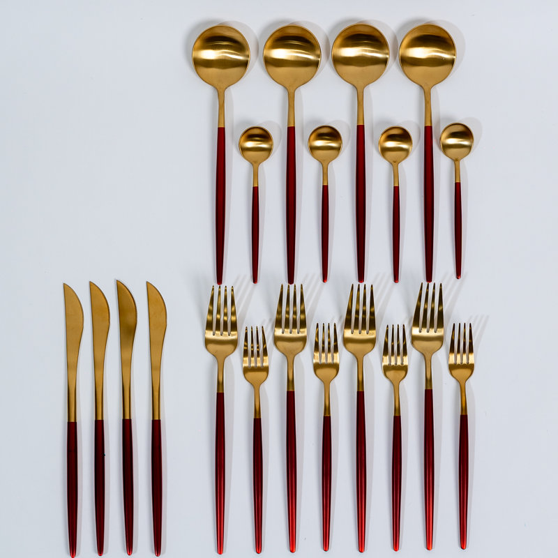 Ensemble de coutellerie royale, Or mat / rouge
