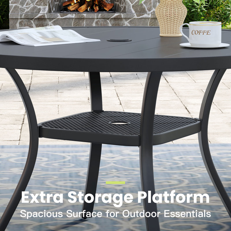 41" Round Patio Table With Storage Shelf,  Black