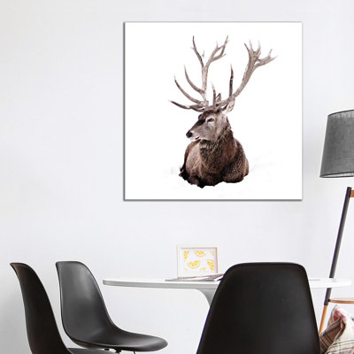 Stag In Snow II Square by Monika Strigel - Wrapped Canvas Painting