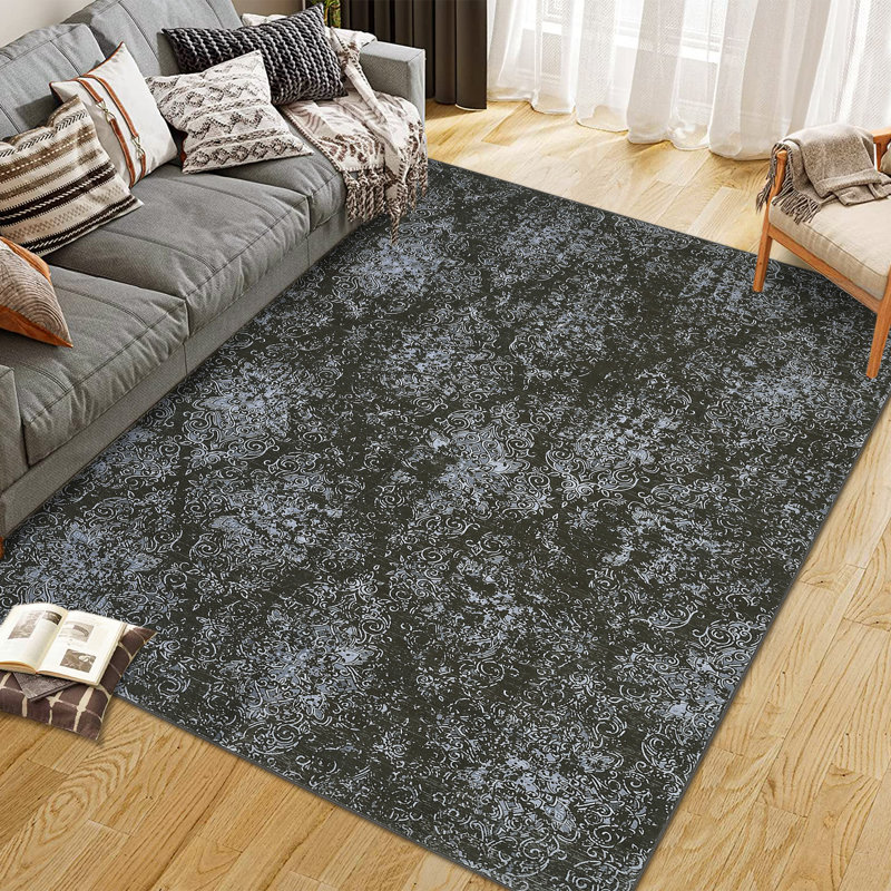 Boho Botanical Area Rug - Ultra-Thin, Soft & Washable Throw Carpet - Lightweight Vintage Floral for Living Room - 5x7ft, Brown Tone, USA Specification