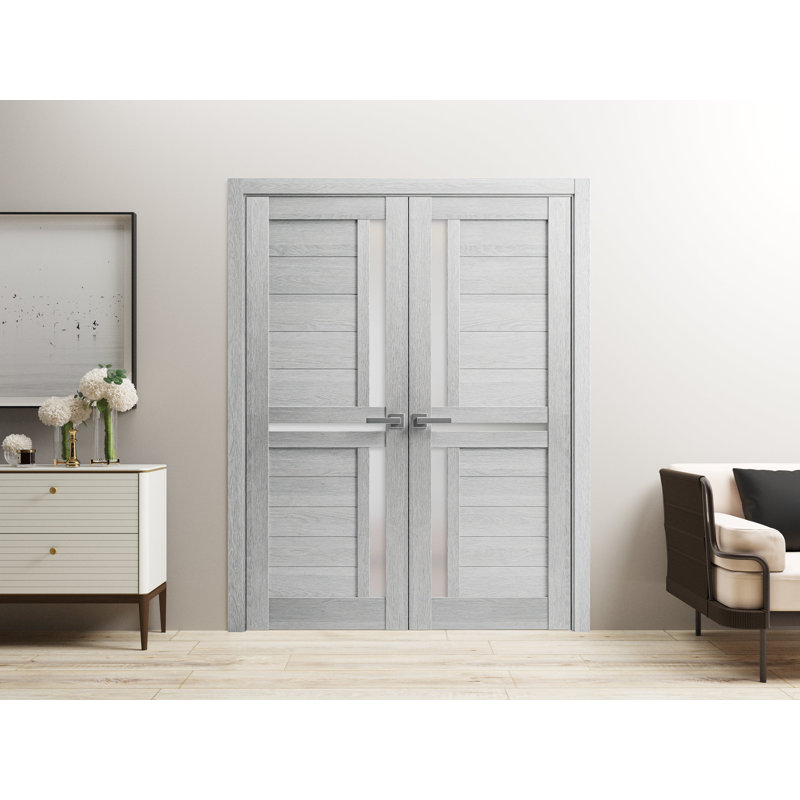 Portes doubles en chêne gris français Veregio, 84 po x 96 po