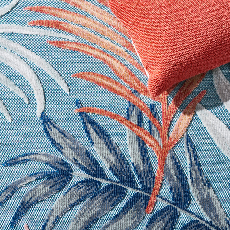 Tapis intérieur / extérieur à motif floral bleu / rouille Afeez, Tapis de couloir 2 pi x 10 pi
