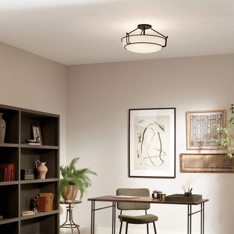 Plafonnier semi-encastré Alkire à 4 lumières de 56 cm (22 pouces) noir avec abat-jour en verre dépoli satiné, Noir