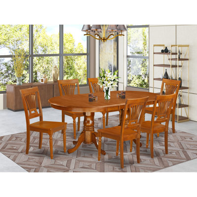 Ensemble de mobilier de salle à manger 7 pièces composé d'une table de cuisine ovale avec rallonge papillon et 6 chaises, brun selle