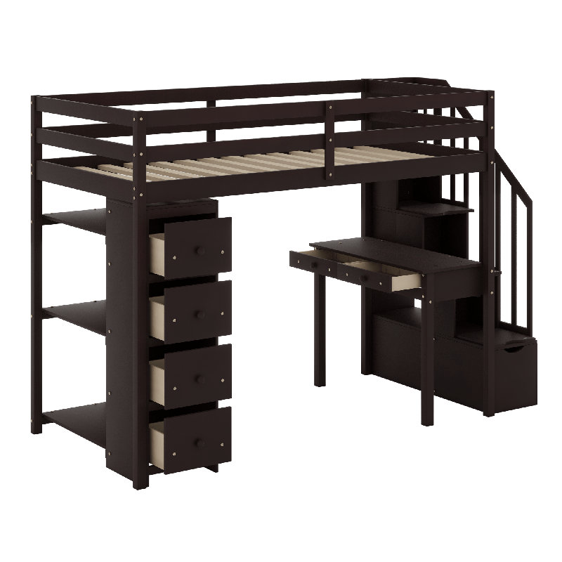 Lit mezzanine avec tiroirs de rangement, Espresso